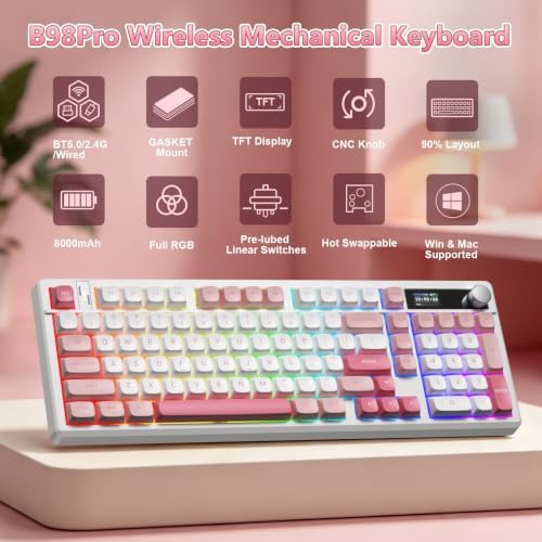 BlueFinger Wireless Gaming Keyboard Pink Creamy Keyboard with Number Pad