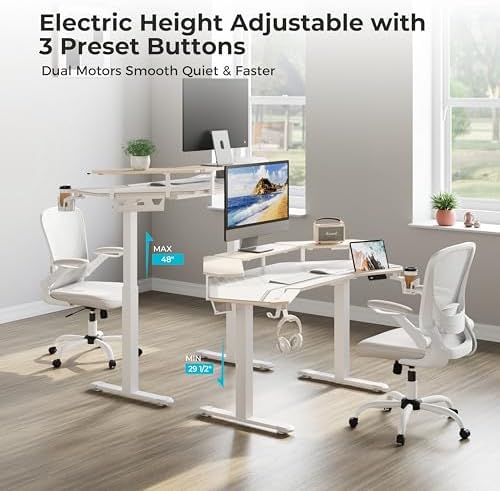 EUREKA ERGONOMIC Standing Desk,63" Electric Adjustable Height Computer Desk,Wing Shaped Music Studio Desk, LED Monitor Stands, Dual Motor&Slot, Maple
