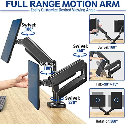 Dual Spring LCD Monitor Arms with USB and Multimedia Ports for: Dell 24 Monitor - P2422H - Full HD 1080p, IPS Technology, Comfortview Plus Technology