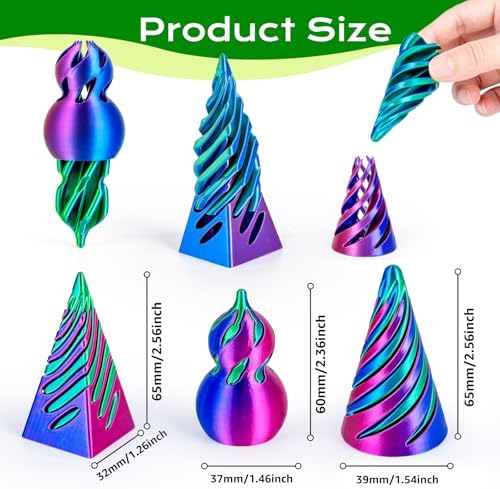 3D Printed Fidget Toys (3 Pack), Impossible Cone & Pyramid Spiral Toy, Optical Illusion Passthrough Desk Toys for Adults & Kids, Stress Relief Sensory Fidgets for Anxiety, Cool Office Gifts, 3PCS