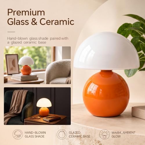 Dawnwake Mushroom Lamp Table Lamps Set of 2 for Bedroom Living Room,Orange