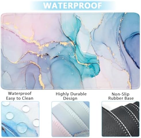 Keyboard Wrist Rest Large Mouse Pad Wrist Support for Computer, 4 in 1 Memory Foam Keyboard Pad Desk Mat Ergonomic Hand Rest Wrist Cushion for Home Office Gaming - Blue Marble