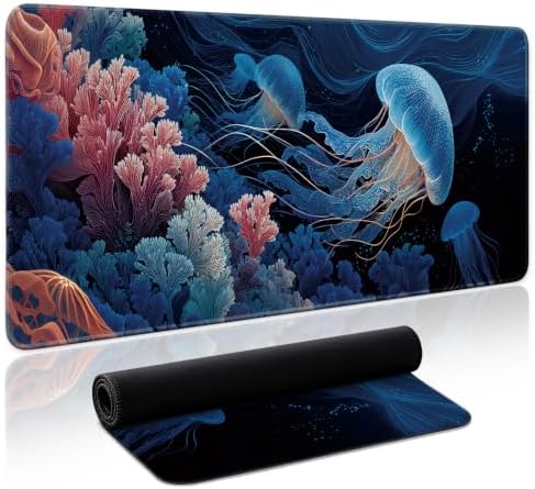 Aesthetic Desk Mat, Cute Coral Dream Desk Pad Protector for Work & Decor, 31.5" x 11.8", Pretty Non-Slip Extended Mouse Pad for Office or Home