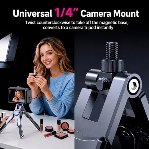 4-in-1 Adjustable Laptop Stand for desk with Magnetic Phone Holder & Camera Tripod, Foldable Aluminum Stand for Laptop, Tablet, Camera, Portable Ergonomic Desk Setup for Travel & Remote Work(Gun Gray)