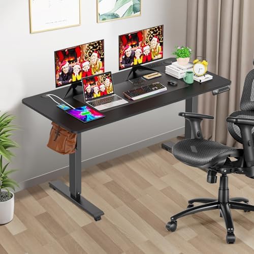 farexon 48 x 24 inch Standing Desk Electric Adjustable Height with Power Outlets, Stand up Desk with Ergonomic Workstation, Preset Heights Home Office Gaming Computer Workstations Table(Black)
