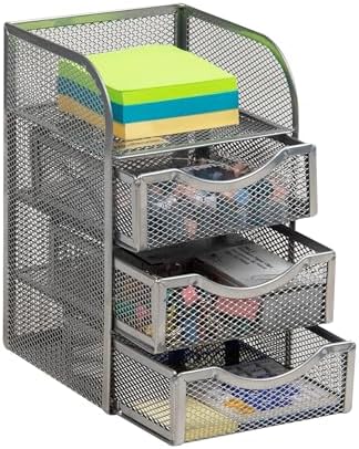 Mind Reader Desktop Accessory Storage, Paper Binder Clip Basket, Workspace, Office, Metal Mesh, 4.75"L x 5"W x 8"H, Silver
