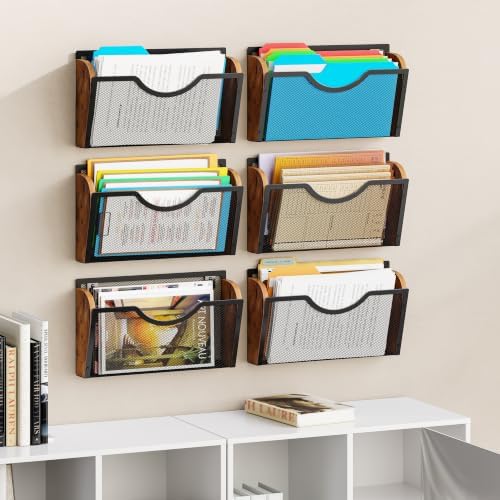 Sbanmao 3 Pack Wall File Organizer, Metal Mesh Hanging File Folder Holder for Letter/A4 Size Folders, Wall Mounted File Holder, Mail Organizer for Office Home Classroom Paper, Document Organization