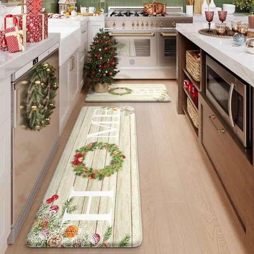 KIMODE Christmas Kitchen Mats for Floor Cushioned Anti Fatigue Rugs Decor