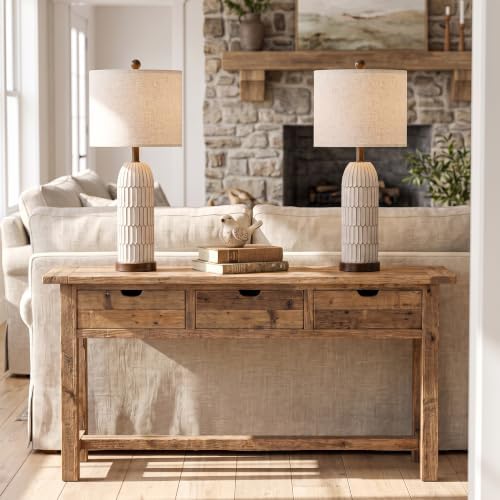 OYEARS 26" Bedside Table Lamps Set of 2, Farmhouse Lamp with USB,Dark Brown