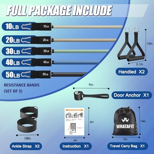 WHATAFIT Resistance Bands with Handles, 150 lb Exercise Bands Set