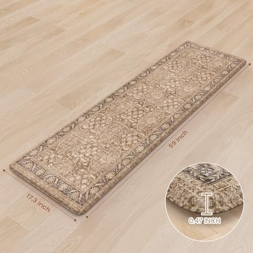 KIMODE Anti Fatigue Kitchen Mat, Cushioned Boho Kitchen Runner 17.3"x59"