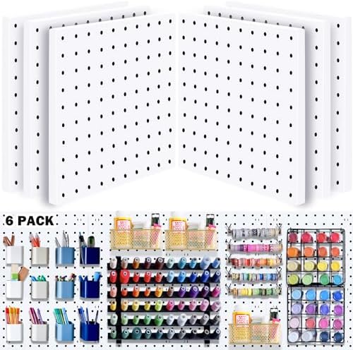 6 Pcs Peg board, Pegboard Wall Organizer Panels, White Pegboard
