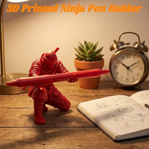 3D Printed Ninja Pen Holder - Cool Ninja Figurine Pen Stand, Decorative Desk Organizer for Office & Home (red)