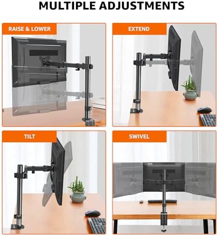 Amazon Basics Single Computer Monitor Stand with Tilt and Rotation,Height Adjustable VESA Desk Arm Mount,Steel,30 inches,Black,(Pack of 6)