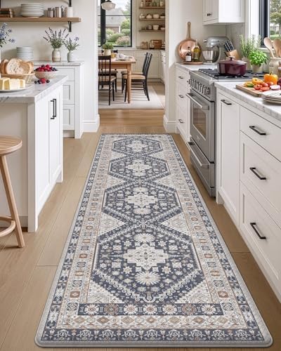 DEXI Kitchen Floor Mats Cushioned Anti Fatigue Runner Rug 24x87 White Grey