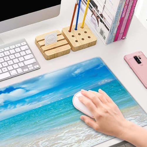 Desk Mat, Beaches Sunny Day Extended Gaming Mouse Pad Large, 31.5"x11.8" Big Mouse Pad with Non-Slip Base and Stitched Edge, Long Computer Keyboard Mouse Mat for Home Office Work