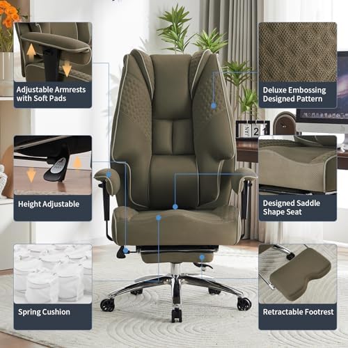 EXCEBET Big and Tall Office Chair 400lbs Wide Seat, Mesh High Back Executive Office Chair with Foot Rest, Ergonomic Chairs Lumbar Support for Lower Back Pain Relief (Mesh Light Green)