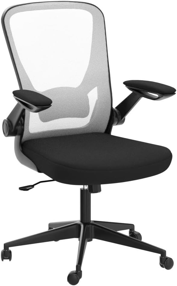 Office Chair Desk Computer Chair with Lumbar Support Flip-up Arms Swivel Rolling Executive Task Mesh Adjustable Ergonomic for Adults(White)