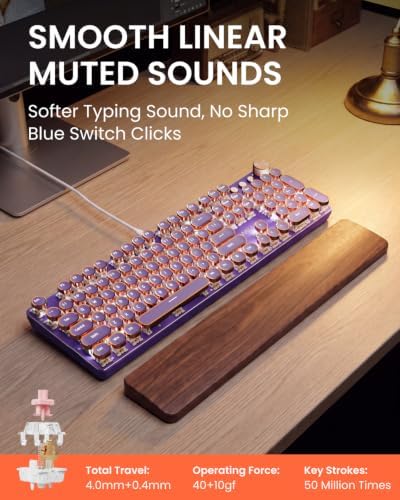 Wired Typewriter Mechanical Keyboard, Retro Punk Keyboard with Media Knob