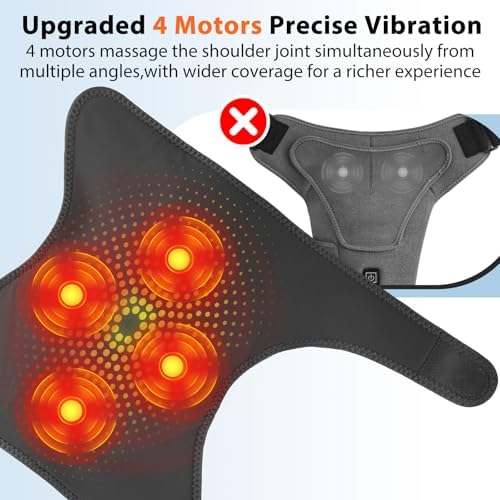 Shoulder Heating Pad with Massage for Rotator Cuff Cordless, Shoulder Massager for Pain Relief Deep Tissue, Heated Shoulder Wrap Brace for Men Women Frozen Shoulder