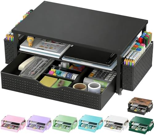 Spacrea Desk Organizers and Accessories, Printer Stand with Storage, Black