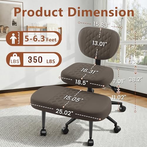 AreShark Cross Legged Office Chair with Wheels, Kneeling Meditation Wide Criss Cross Swivel Ergonomic Chair with Back Support&Adjustable Height, ADHD Stool with Rotating Footrest for Yoga Home Office