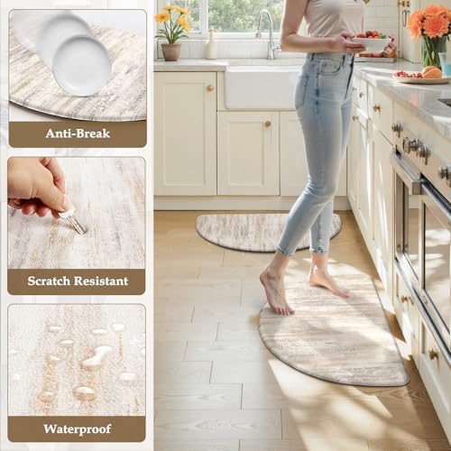 KIMODE Anti Fatigue Mats for Kitchen Floor, 18"x28" Brown Half Circle Mats