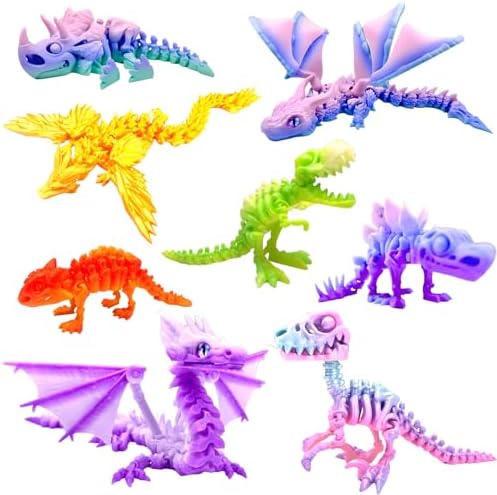 8pcs 3D Printed Rainbow Dinosaur Crystal Dragon,T-Rex Fidget Toys,Flying Dragon，Pterosaur，Toys,Desk Executive Toy，Easter,Toys for Boys Kids Teen 5-7 4-6 8-12
