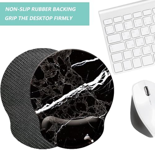 Mouse Pad with Wrist Support, Ergonomic Mouse Pad with Memory Foam Wrist Rest Cushion, Non-Slip Rubber Base Gaming Mice Pad for Home Office Computer Laptop, Black White Marble