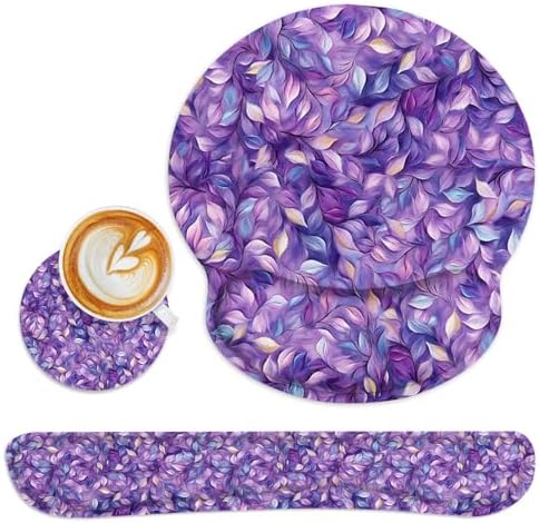Britimes Ergonomic Mouse Pad Set with Wrist Rest, Purple Leaves