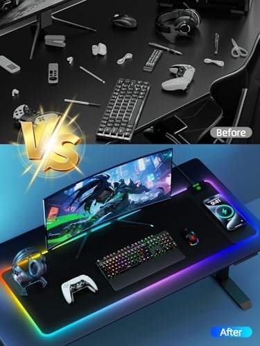 Wireless Charging Mouse Pad, 31.5"x11.81" XL Gaming Mousepad with 11 RGB Colors & 5 Lighting Modes, Home Office Large Desk Pad, Ultra-Smooth Surface, Non-Slip, Waterproof Keyboard Pad Black Desk Mat