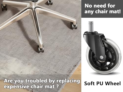 Office Chair Caster Wheels Replacement 3 Inch Roller Blade, Set of 5