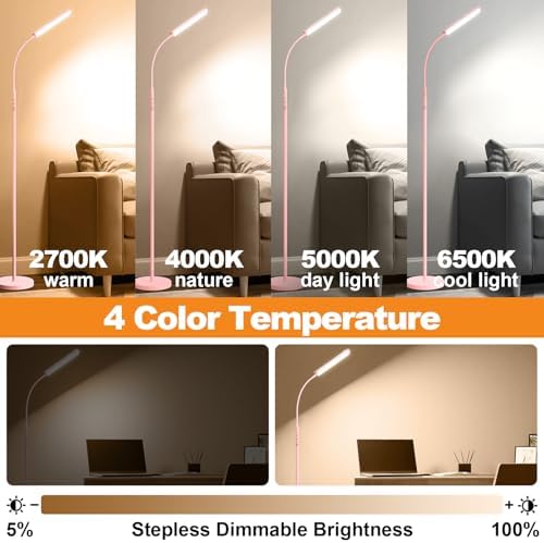 marctronic Pink LED Floor Lamp, 18W 1800LM Bright Floor Lamp with Remote & Works with Smart Plug, Dimmable Timing Eye Caring Reading Light Modern Standing Floor Lamps for Living Room Bedroom Office
