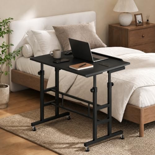 Tangkula Height Adjustable Mobile Standing Desk with Built-in Power Outlets