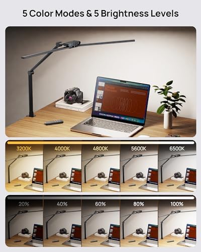 TROND LED Desk Lamp with Clamp, 29.55'' Tall Desk Light with Remote, Black