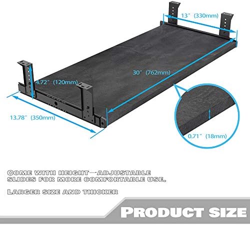 FRMSAET Slide Out 20/24/30 inch Keyboard & Mouse Tray (30 in, Black Rock)