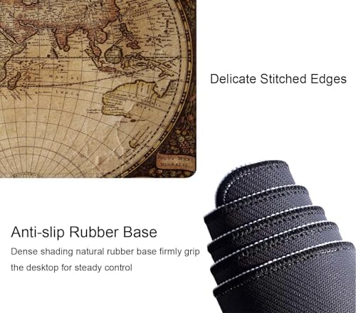 Large Gaming Mouse Pad with Stitched Edges, Desk Mat Extended Keyboard Pad, Non-Slip Rubber Base Desk Pad for Laptop, Office, Home, 31.5X11.8 inch Vintage World Map