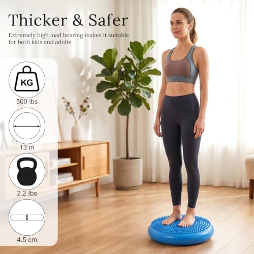 Wobble Cushion, Flexible Wiggle Seat Balance Pad for Sensory with Inflation Pump, for Adults Core Strength, Non-slip Wobble Disk for Posture Improvement & Physical Therapy