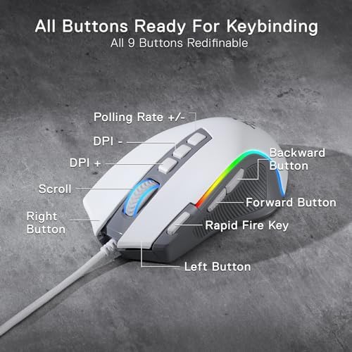 Redragon M612 Wired RGB Optical Gaming Mouse 8000 DPI Remapping Keys