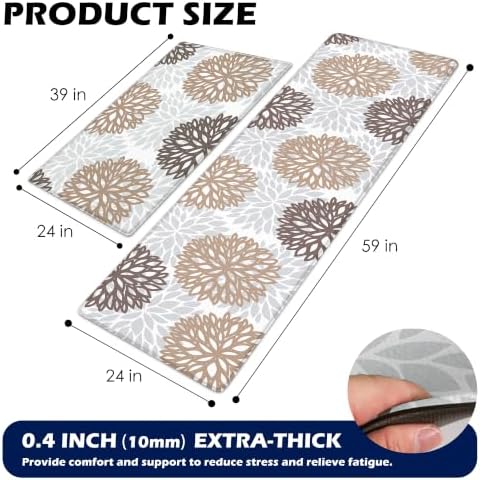 Cushioned Anti-Fatigue Kitchen Mats for Floor – Non-Slip Waterproof Memory Foam Runner, Extra Wide & Long, Comfortable Standing Mat for Kitchen, Sink, Office, Laundry, Brown Gray