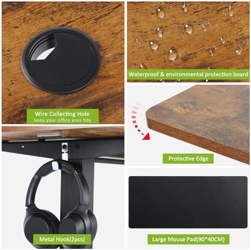 farexon Electric Standing Desk 63 x 24In with Power Outlets,Rolling Stand up Desk with Mouse Pad,Wheels，2 USB Ports & 3 Power Outlets, 4 Caster, 4 Preset Heights Easy to Set for Home Office(Brown)