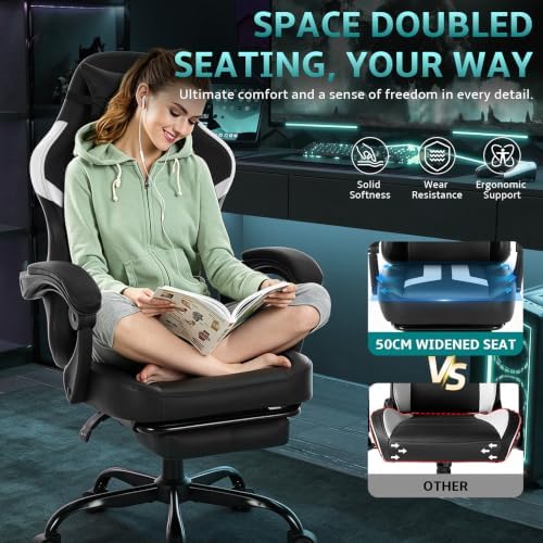 Office Computer Gaming Chair for Adults with Footrest, B-White