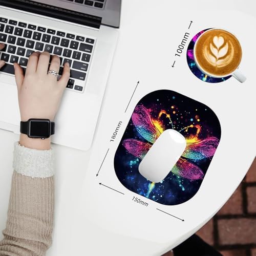 Small Mouse Pad，Mini Mouse Pad 6 x 7 Inch，for Laptop Keyboard Tray Wireless Mouse Home Office Travel，with Non-Slip Rubber Base, Waterproof Mouse Mat，Dragonfly in Space