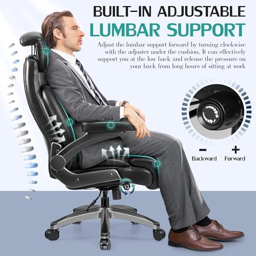 HeroSet 500lbs Executive Office Chair, Big and Tall Home Desk Chairs for Large People, Heavy Duty PU Leather Computer Gaming Chair with Adjustable Lumbar Support & Armrests, Thick Padding for Comfort