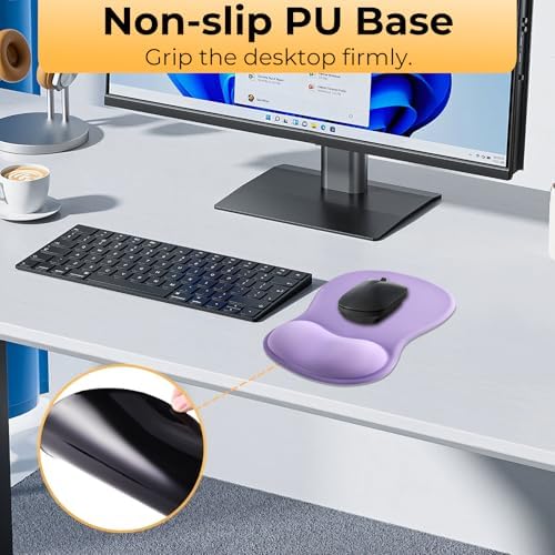 Gel Mouse Pad with Wrist Support, Ergonomic Mousepad with Wrist Rest, Gaming Mouse Pad with Soft Cushion & Non-Slip PU Base & Concave Design & Pain Relief, for Home Office Computer Laptop, Purple
