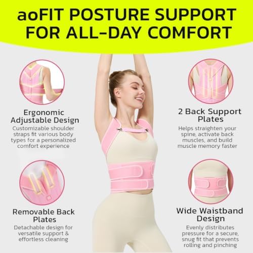 AOFIT Posture Corrector Back Brace for Women Under Clothes, Pink, XL
