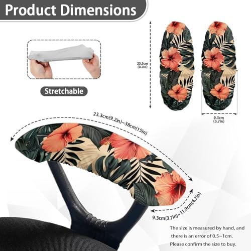Hibiscus Print Office Chair Arm Covers, 2 Pack Monstera Palm Tree Print Chair Arm Rest Covers, Stretchy Comfort Office Chair Armrest Slipcovers for Rotating Chairs