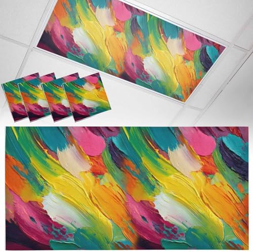 Red Blue Rainbow Brush Abstract Graffiti Street Art Magnetic Fluorescent Light Covers for Ceiling Lights 2 x 4 Feet,Office Classroom Kitchen Drop Ceiling Light Covers Filters Shade Panel 4 Packs