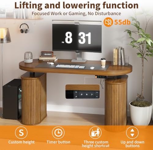 Electric Standing Desk with Storage, 55" Mid Century Modern Sit Stand Desk