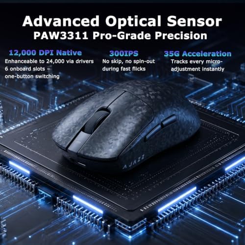 AJ199 Gaming Mouse, 60g Carbon Fiber Shell, Tri-Mode 2.4G/Bluetooth/USB-C